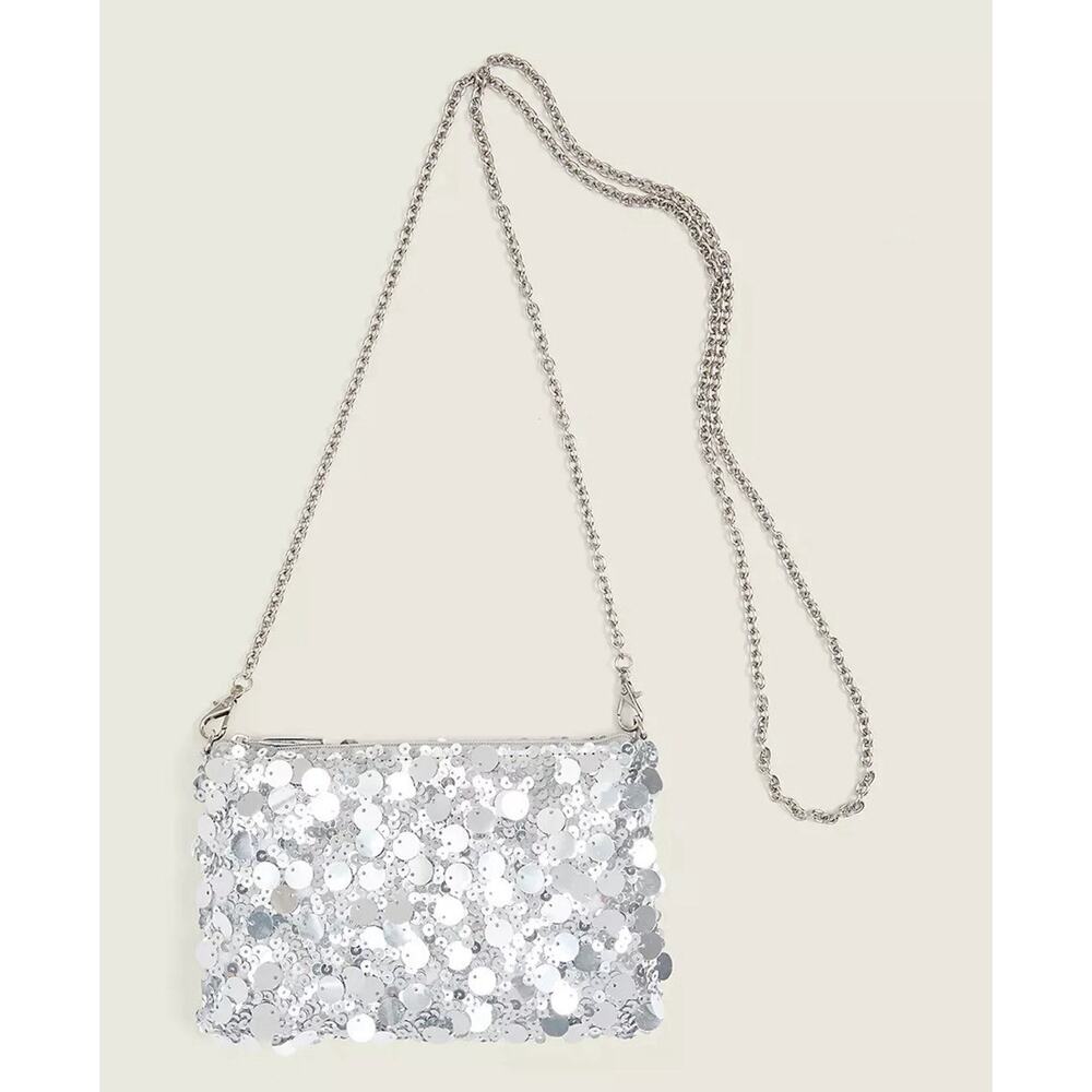 Lane Bryant Silver Sequins Chain Strap Evening Bag Purse Sparkle Glam $70 NEW
